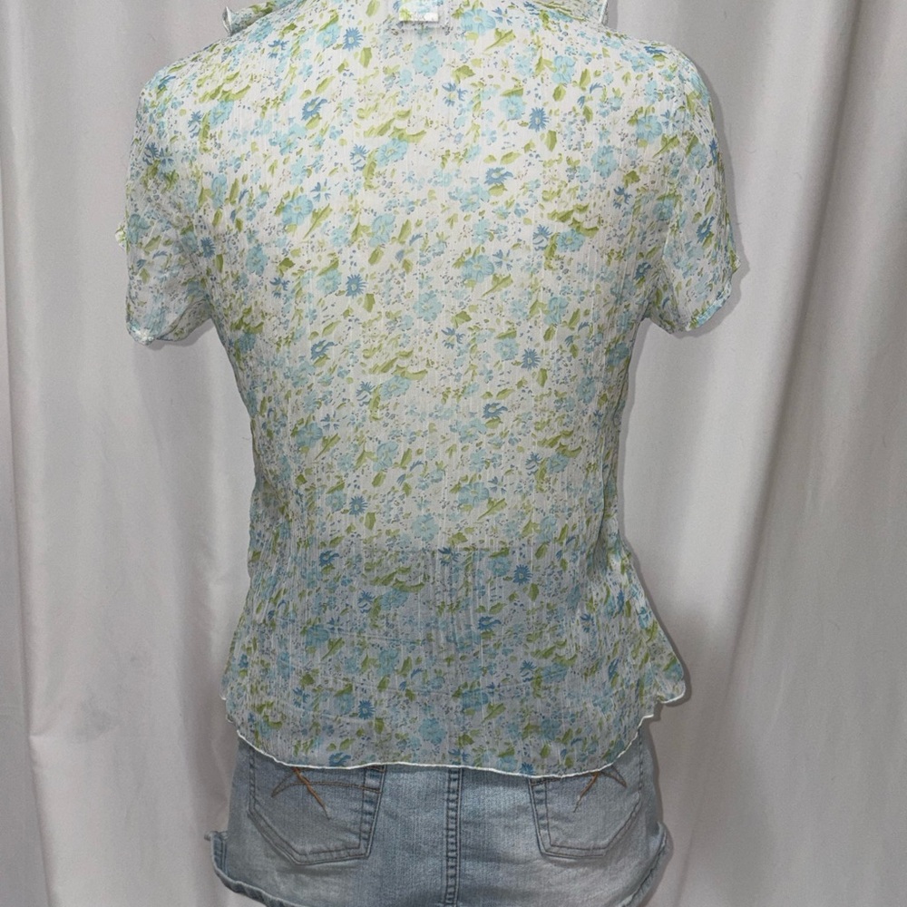 Taylor Light Blue Floral Ruffle-Front Blouse - Picture 4 of 9